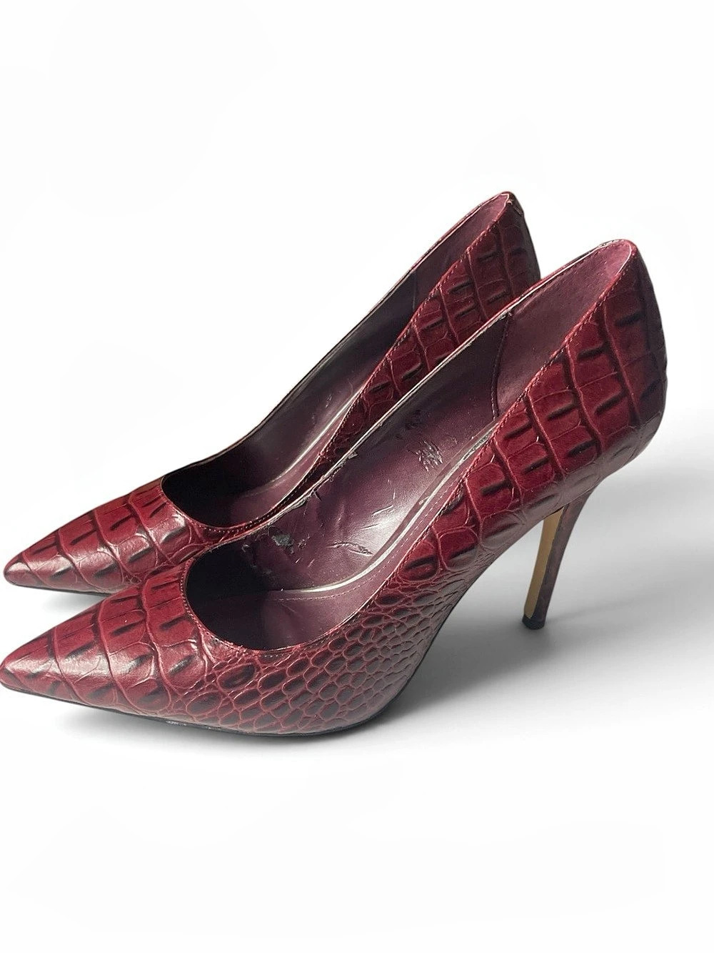 White House Black Market Crocodile-Texture Pointed-Toe Heels in Red US 9M